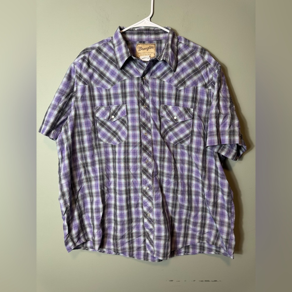 Wrangler Men's Western Fashion Plaid Snap Shirt Purple Plaid 2XL